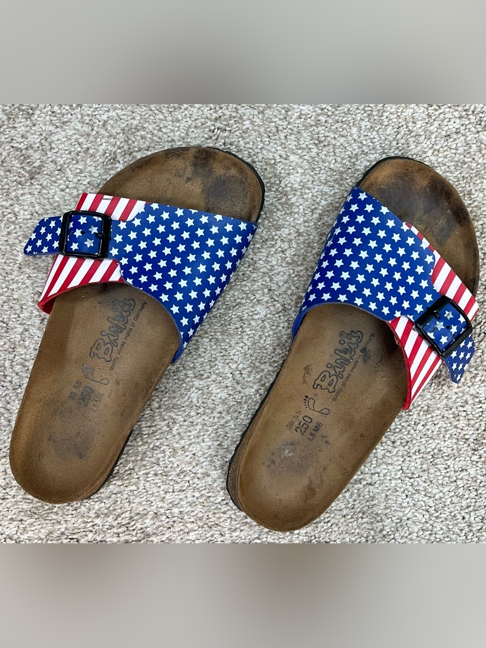 Birki’s Birkenstock American Flag Star Leather Slide Sandals
